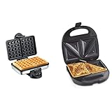 Hamilton Beach 2-Slice Non-Stick Belgian Waffle Maker & Sandwich Maker, Makes Omelettes and Grilled Cheese, 4 Inch, Easy to Store (25430), BLACK
