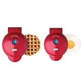 Dash DMSW002RD Mini Maker, 2-Pack Griddle + Waffle Iron, 2 pack, Red