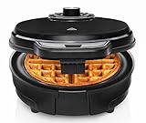 Chefman Anti-Overflow Belgian Waffle Maker w/Shade Selector, Temperature Control, Mess Free Moat, Round Iron w/Nonstick Plates & Cool Touch Handle, Measuring Cup Included, Black