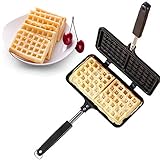 Stove Top Iron Waffle Maker,Deep Fill Non-Stick Plates Teflon Coating for Easy Clean 2 Slice Mini Waffle Baking Pan Bakeware for Snacks Breakfast