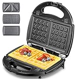 Aicok Sandwich Maker, Waffle Maker, Sandwich Grill, 800-Watts, 3-in-1 Detachable Non-stick Coating, LED Indicator Lights, Cool Touch Handle, Anti-Skid Feet, Black