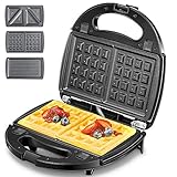 Aicok Sandwich Maker, Waffle Maker, Sandwich Grill, 800-Watts, 3-in-1 Detachable Non-stick Coating, LED Indicator Lights, Cool Touch Handle, Anti-Skid Feet, Black