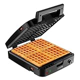 Krups Breakfast Set Stainless Steel Waffle Maker 4 Slices Audible 'Ready' Beep, 1200 Watts Square, 5 Browning Levels, Removable Plates, Dishwasher Safe, Belgian Waffle Silver and Black