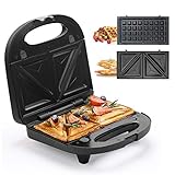 Sandwich Maker, Waffle Iron, Multifun 2-in-1 Waffle, Omelet and Turnover Maker with Non-stick Detachable Plates, LED Indicator Lights, Cool Touch Handle, Anti-Skid Feet, Easy to Clean - Black