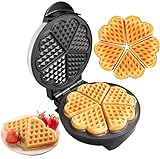 Heart Waffle Maker for Mother's Day Breakfast- Make 5 Heart Shaped Waffles for Special Morning- Nonstick Baker Easy Cleanup, Electric Waffler Griddle Iron w Adjustable Browning Control- Gift for Mom