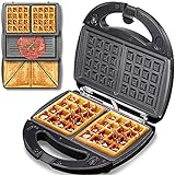 Yabano Sandwich Maker, Waffle Maker, Sandwich Grill, 3-in-1 Detachable Non-stick Coating, LED Indicator Lights, Cool Touch Handle, Anti-Skid Feet, Black